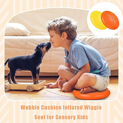 2 Pcs Wiggle Seat Inflated Wobble Cushion Flexible Balance Disc with Air Pump for Core Stability Strengthening Improving Posture Physical Exercise