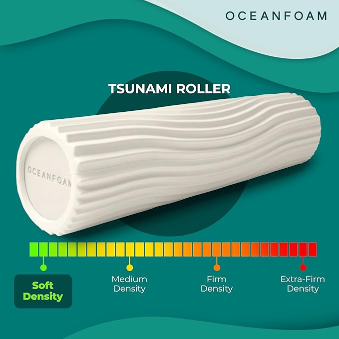 Oceanfoam Tsunami Roller (Natural) - Soft, Textured Foam Roller for Physical Therapy, Back Pain, Exercise & Stretching - Wave Textured - Yoga, Athletics, Wellness - Extra-Large 26" x 5.9"