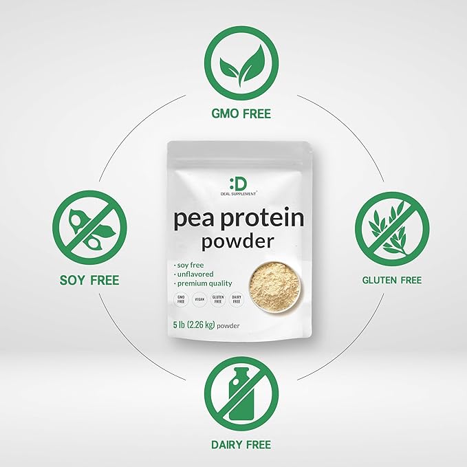 Unflavored Pea Protein Powder, 5lbs ??Premium North American Grown Peas ??Easily Digested Isolate Form ??Great for Shakes, Bars, or Snacks ??27g Protein Serving, Soy Free, Vegan