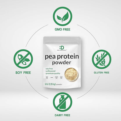 Unflavored Pea Protein Powder, 5lbs ??Premium North American Grown Peas ??Easily Digested Isolate Form ??Great for Shakes, Bars, or Snacks ??27g Protein Serving, Soy Free, Vegan