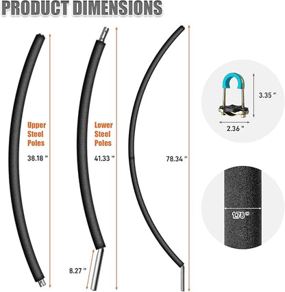 6PCS Trampoline Curved Poles, Universal Trampoline Replacement Enclosure Pole Fits for 8-16FT Curved Trampoline Frame, Galvanized Trampoline Replacement Parts with Foam Cover, T Connector & Hardware