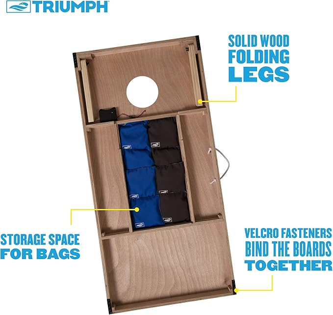 Triumph Sports LED 2x4 Cornhole Boards - Caddy set and Grey and Blue