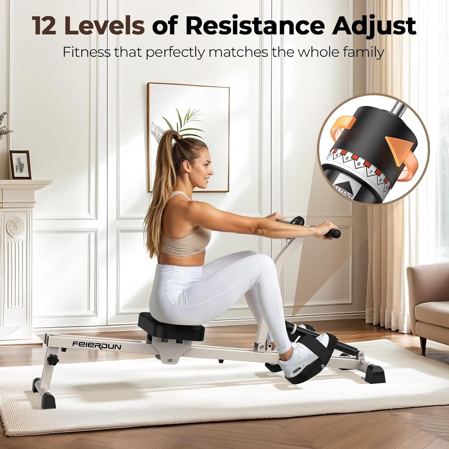 FEIERDUN Hydraulic Rowing Machine for Home Compact Adjustable Rower