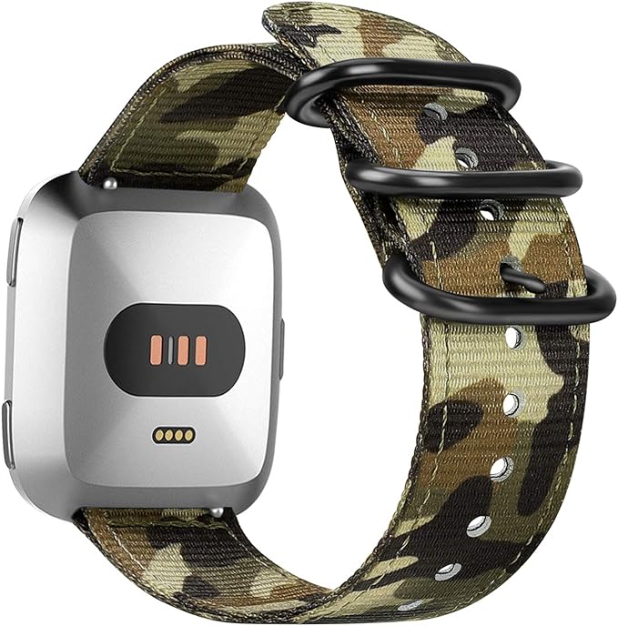 FINTIE Bands Compatible with Fitbit Versa 2/1 / Lite Edition, Soft Nylon Replacement Strap Wristband Accessories (Camo)