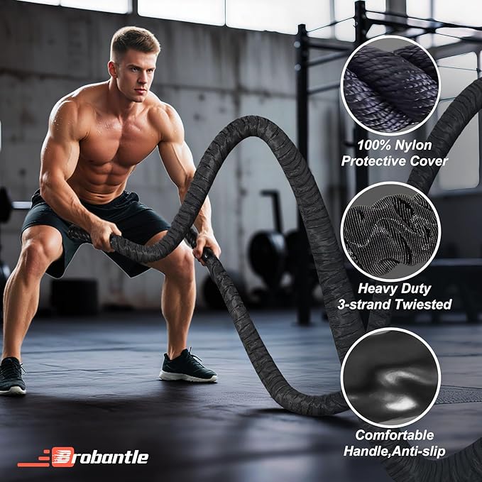 Battle Rope 1/1.26/1.5/2 Inch Diameter,Pink 30FT/40FT/50FT Exercise Workout Ropes for Home Gym Heavy Weighted Training Rope for Working Out