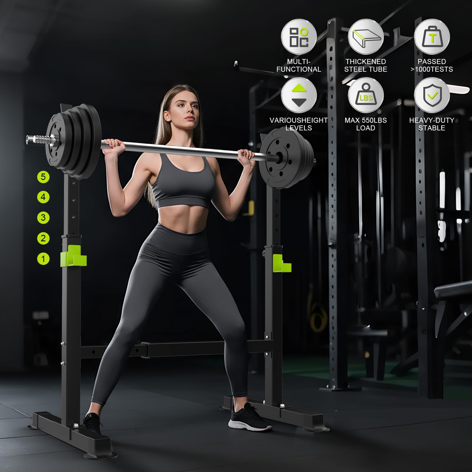 FitinOne Squat Rack, Height-Adjustable Dumbbell Rack for Home Gym, Multi-Function Barbell Rack