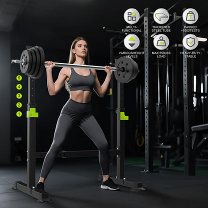 FitinOne Squat Rack, Height-Adjustable Dumbbell Rack for Home Gym, Multi-Function Barbell Rack