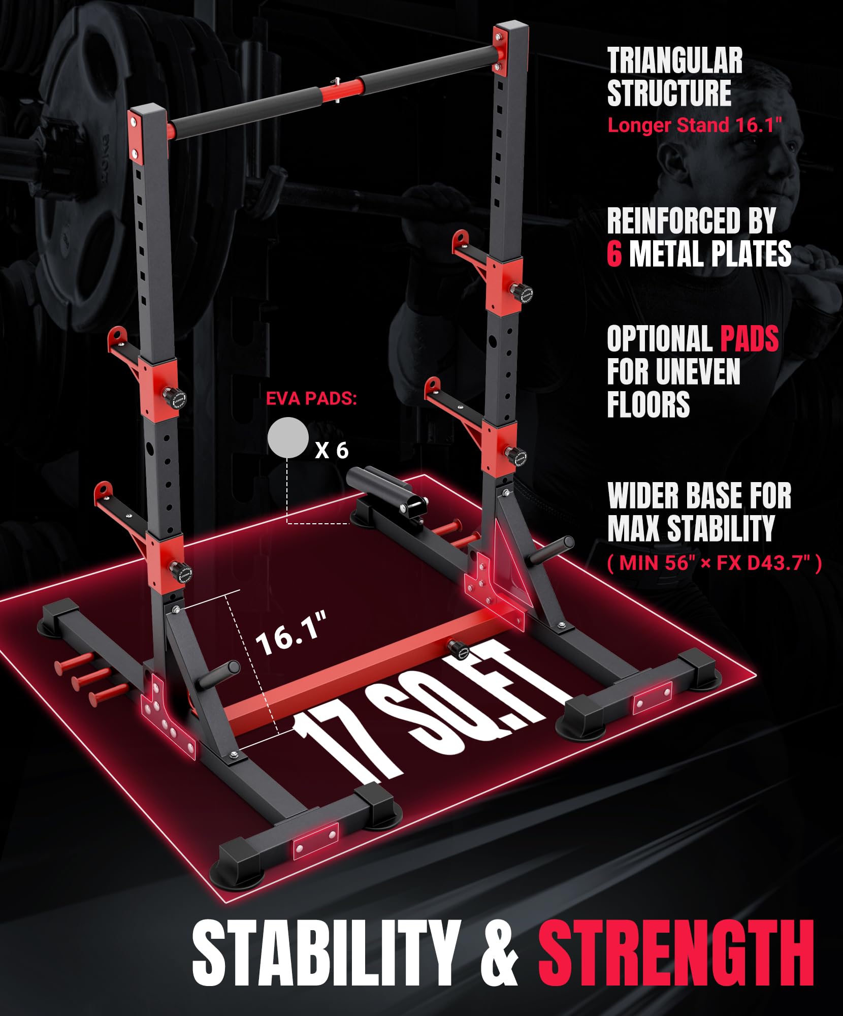 YOLEO Squat Rack with Adjustable Pull-Up Bar & Extended Safety Arms, Multi-Functional Power Racks