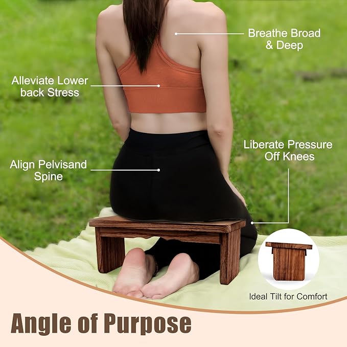 Yoga Meditation Benches - Yoga Bench,Wooden Zen Meditation Stool Kneeling Bench for Yoga Practice (Dark Brown)
