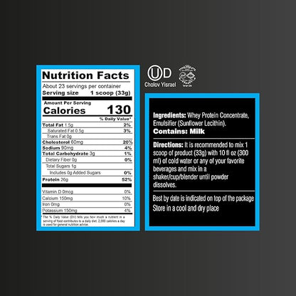 Unflavored Whey Protein Powder. Post Workout Recovery Drink, Gluten & Sugar Free, Highly Kosher, 25g Protein. Essential Amino Acids - 5.5g BCAA, 2.7g Leucine, 1.4g Isoleucine, 1.4g Valine 26.4 Ounce