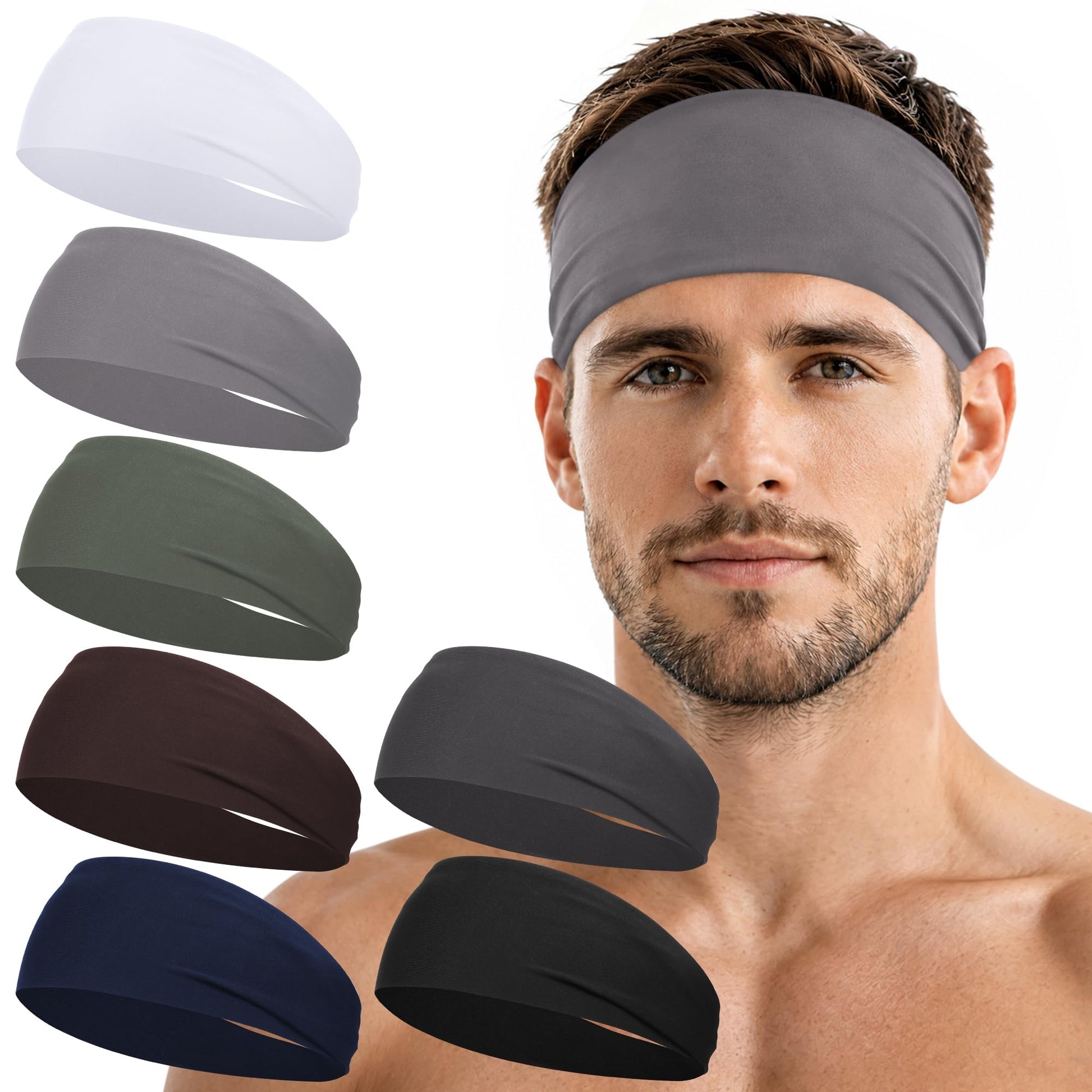 7 Pack Sports Headbands for Men, Sweat Absorbent Non Slip Elastic Headband, Quick Dry Workout