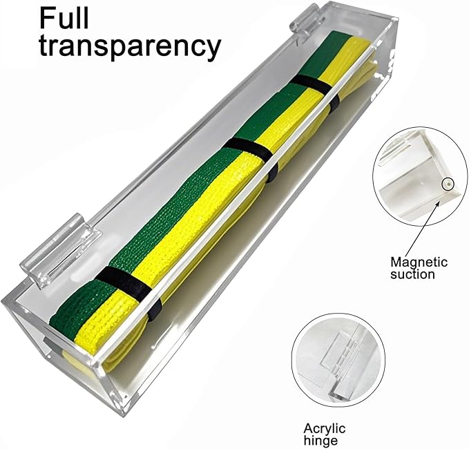 Acrylic Flip-Top Martial Arts Belt Display Case – Clear Plastic Cover with Wood Base for Karate, Taekwondo, Judo, Jiu Jitsu Belts – Tabletop Dojo Showcase & Home Decor Organizer