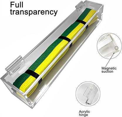 Acrylic Flip-Top Martial Arts Belt Display Case – Clear Plastic Cover with Wood Base for Karate, Taekwondo, Judo, Jiu Jitsu Belts – Tabletop Dojo Showcase & Home Decor Organizer