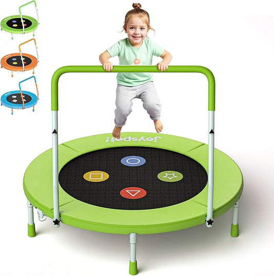 3FT Toddler Trampoline with Adjustable Handlebar, 36" Foldable & Spring-Free, Mini Kids Indoor Outdoor Trampoline for Ages 1-6, Noiseless Jumping Mat, Safe & Sturdy Design, Supports Up to 100 lbs