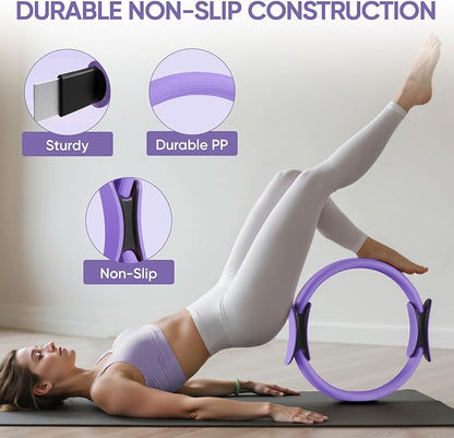 Home Pilates Kit for Women Pilates Equipment Ring and Ball Set Magic Circle Hoop with 5 Resistance Bands Compact Toning Fitness Essentials Starter Set Accessories