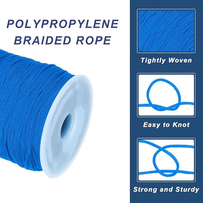 MECCANIXITY 1/16 Inch Polypropylene Rope Braided Ropes, 328ft Nylon Rope Hollow Utility Cord for Clothesline, Camping, Hiking, Outdoor, Navy Blue