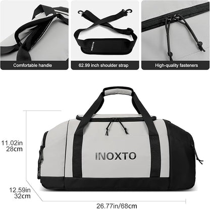 Sports Gym Bag，INOXTO Travel Duffel Bag with Dry Wet Pocket And Shoe CompartmentFor Women and Men，40L/55L Fitness Waterproof Weekender Bag For Swim Sports Travel Working Out (Gray, 55L)