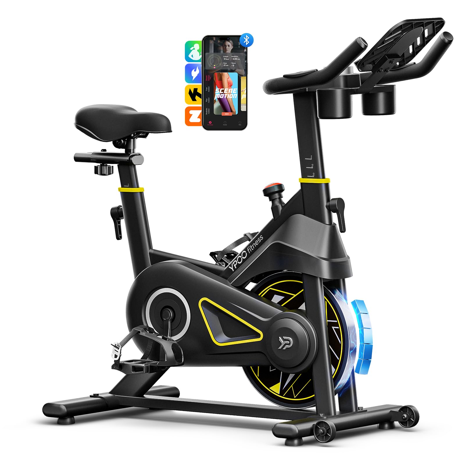 YPOO Exercise Bike Magnetic 300lbs Silent Belt Drive with App Courses