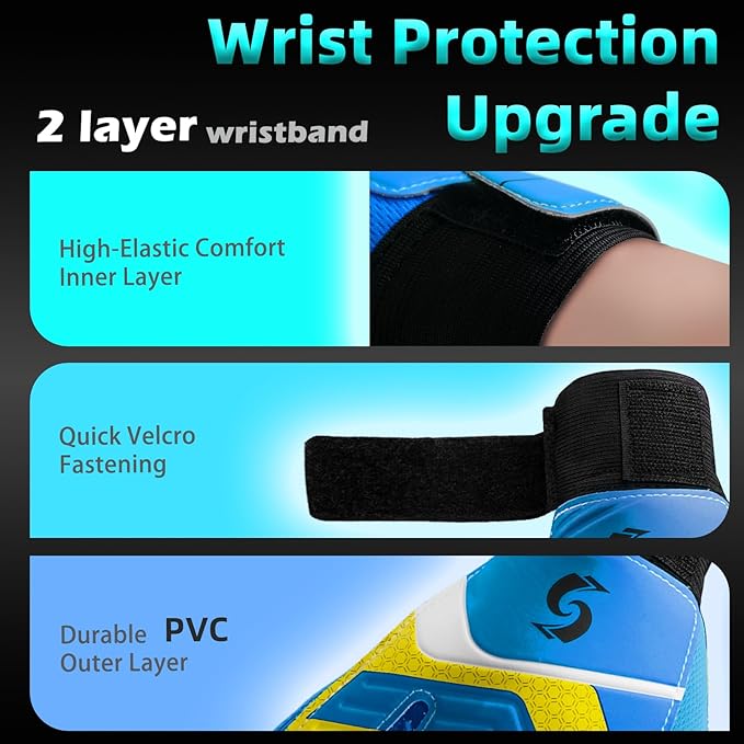 Sportout Kids Goalkeeper Gloves, Soccer Gloves with Double Wrist Protection and Non-Slip Wear Resistant Latex Material to Give Protection to Prevent Injuries