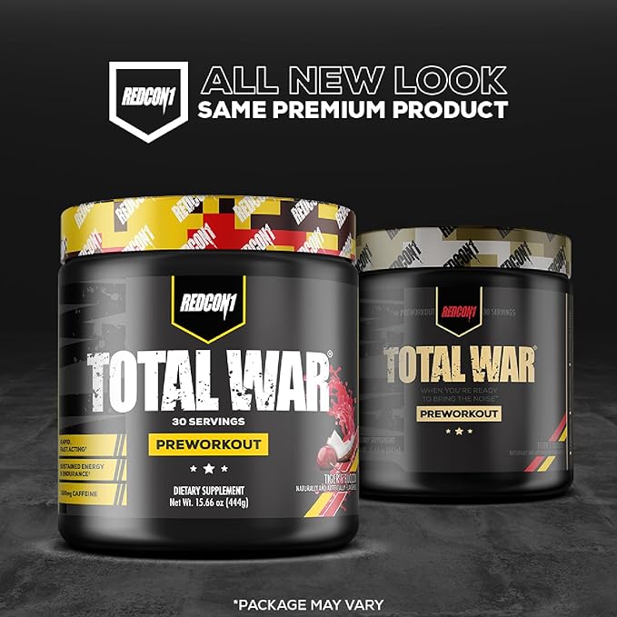 REDCON1 Total War Pre Workout, Watermelon - L Citrulline, Malic Acid, Green Tea Leaf Extract for Pump Boosting Pre Workout for Women & Men - 3.2g Beta Alanine to Reduce Exhaustion (30 Servings)