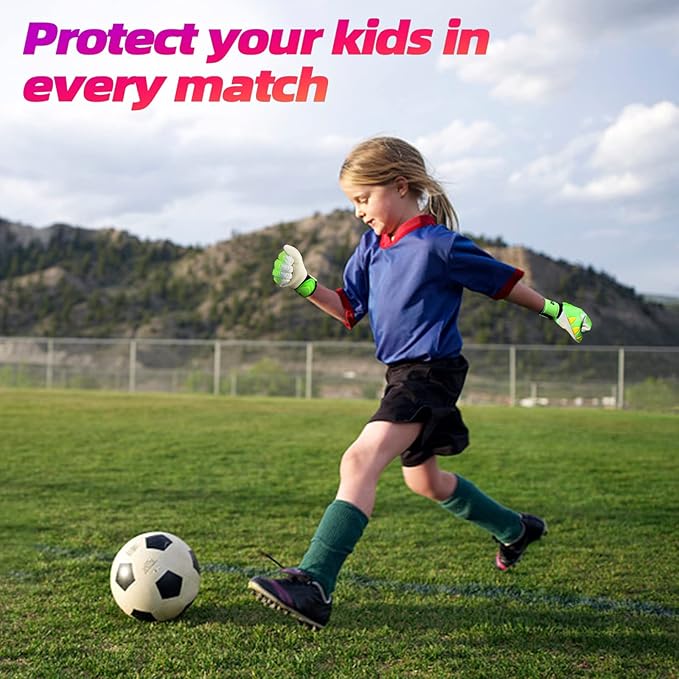 Sportout Kids Goalkeeper Gloves, Soccer Gloves with Double Wrist Protection and Non-Slip Wear Resistant Latex Material to Give Protection to Prevent Injuries