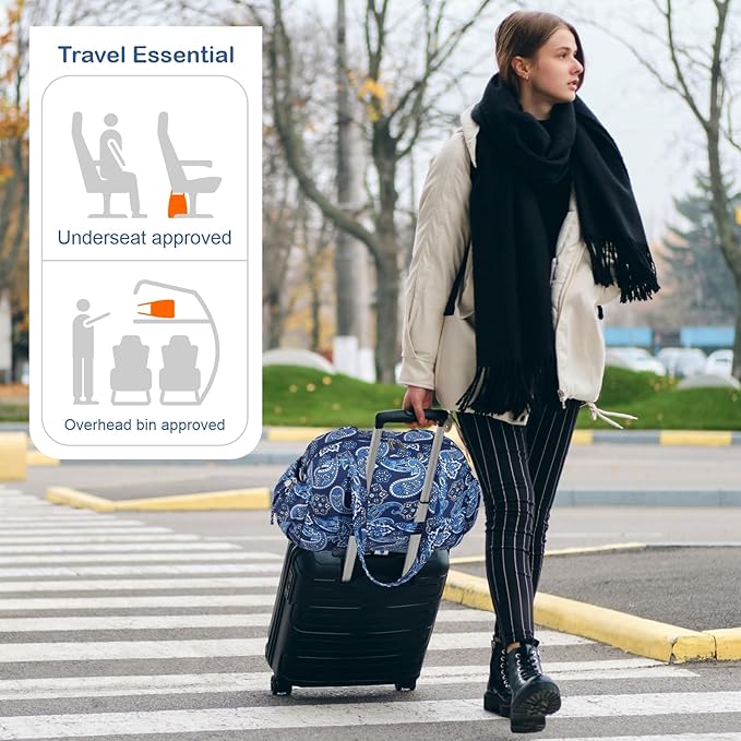 TOPDesign Travel Duffel Bag for Women, Puffer Gym Bag Sports Tote with Wet Pocket, Carry On Weekender with Luggage Sleeve (Bandanna)