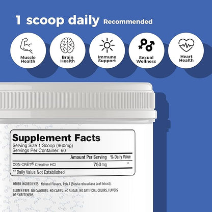 Lemon Lime Creatine HCL Powder | Micro-Dosed High Absorption Creatine | Naturally Flavored & Sweetened | Stimulant-Free | Vegan, Gluten-Free | Pre/Post Workout Supplement | 60 Servings