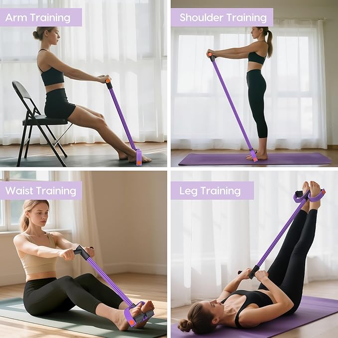 Resistance Bands with Handles, 6-Tubes Elastic Foot Pedal Resistance Bands, Natural Rubber Ankle Puller Sit-up Exercise, Multifunction Fitness Bands for Abdomen, Waist, Arm, Leg Stretching Training