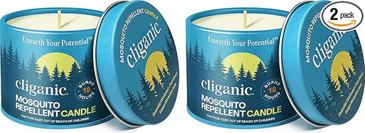 Cliganic Natural Mosquito Repellent Candle (Pack of 2) | Citronella, DEET Free, Essential Oil
