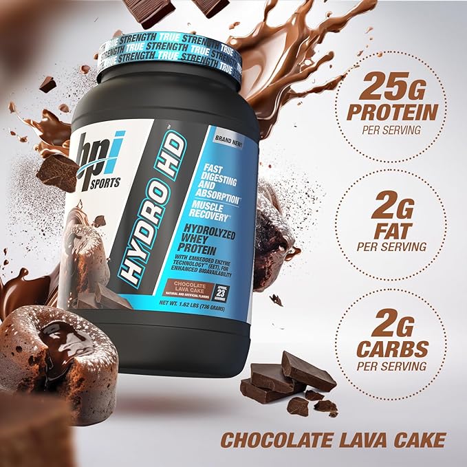 BPI Sports Hydro HD - 100% Hydrolyzed Whey Protein Powder - Muscle Growth, Recovery, 25g of Hydrolyzed Protein, Low Carb, Low Sugar, Fast Absorbing (68 Servings, Chocolate Lava Cake)