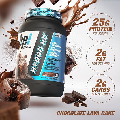 BPI Sports Hydro HD - 100% Hydrolyzed Whey Protein Powder - Muscle Growth, Recovery, 25g of Hydrolyzed Protein, Low Carb, Low Sugar, Fast Absorbing (68 Servings, Chocolate Lava Cake)