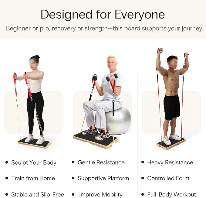 StrongTek Resistance Bands Training Board, Bamboo Exercise Platform (24" x 12.5" x 1.6"), Non-Slip Grip & Feet, No Assembly, Supports 1000 lbs for Strength & Full-Body Workouts