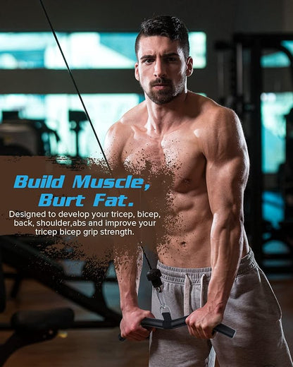 LAT Pulldown Attachments, Black Steel LAT Bar Cable Attachments Handles, Home Gym Cable Machine Accessories, Tricep Rope, Rowing LAT Pull Down Bar, Straight Bar, Double D Handles, Exercise Handles