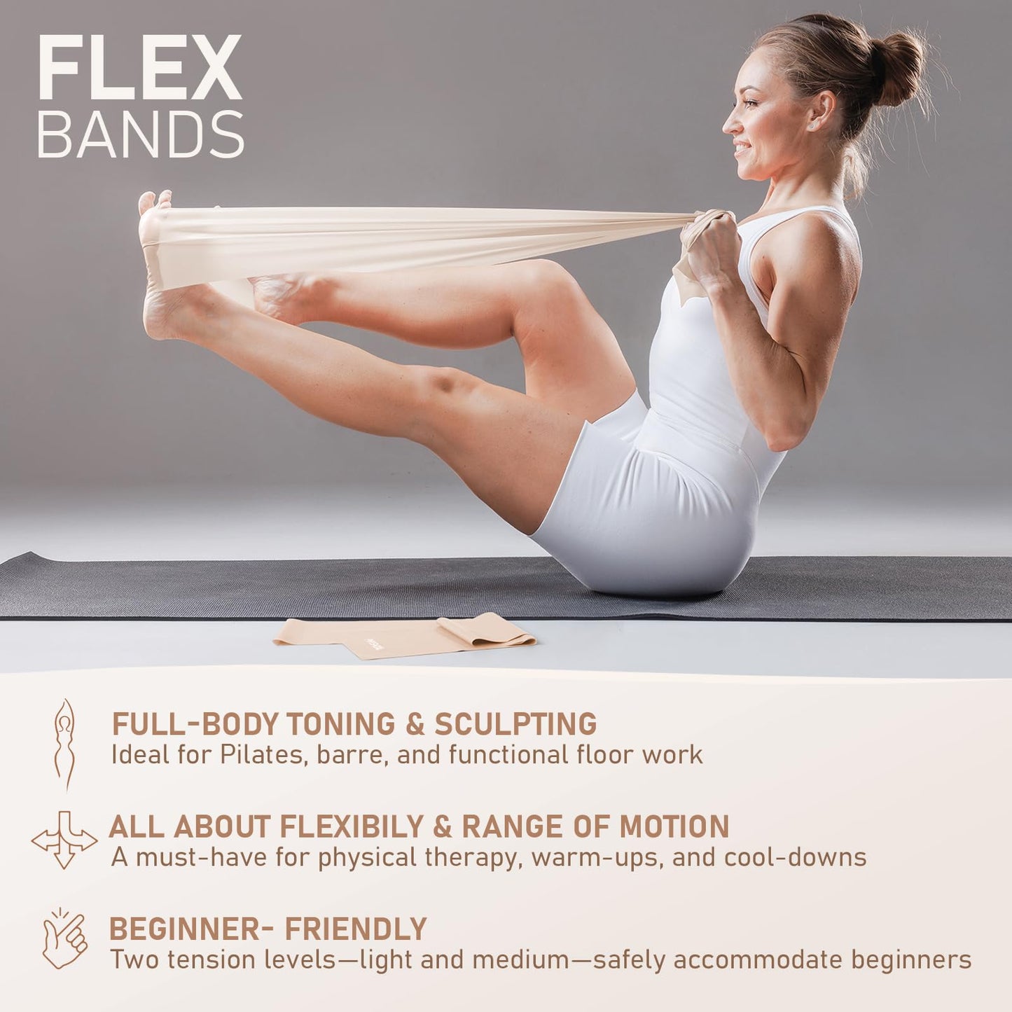 PhysKcal Pilates Kit, 15-Inch Pilates Ring with Pilates Ball & Bands, Nude