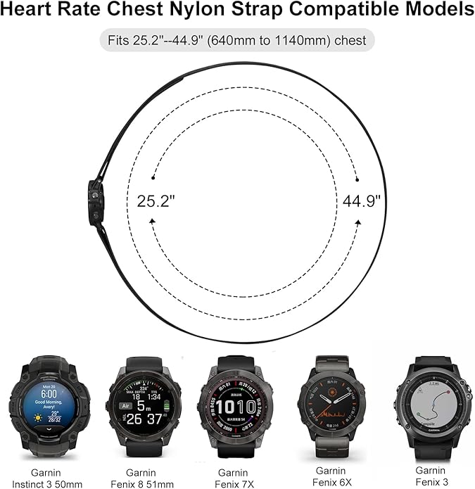 26mm QuickFit Heart Rate Chest Strap Compatible with Garmin Fenix 6X/6X Pro/7X/Fenix 8 51mm/5X/5X Plus/3, Soft Sport Nylon for Instinct 3 50mm Band/Descent MK1/D2 Delta PX/D2 Charlie Men Women