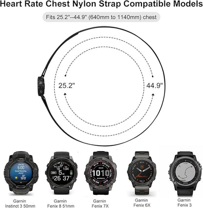 26mm QuickFit Heart Rate Chest Strap Compatible with Garmin Fenix 6X/6X Pro/7X/Fenix 8 51mm/5X/5X Plus/3, Soft Sport Nylon for Instinct 3 50mm Band/Descent MK1/D2 Delta PX/D2 Charlie Men Women