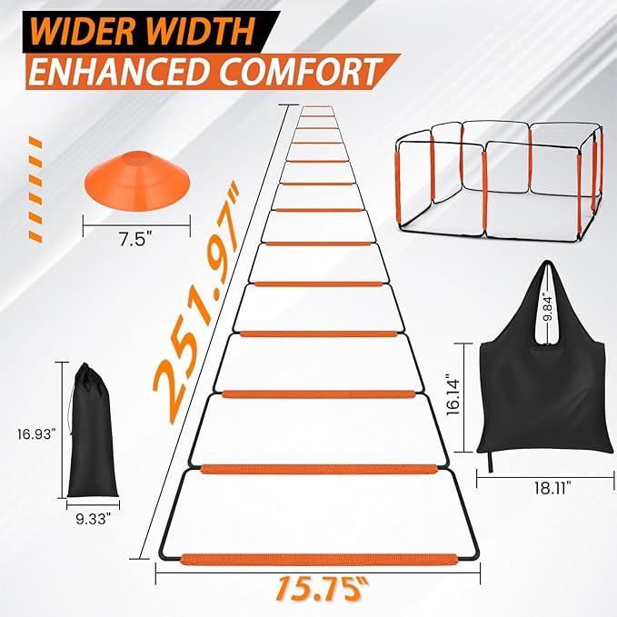 Agility Ladder, Speed Ladder, Agility Ladder Speed Training Equipment, Football Ladder, Footwork Ladder, Training Ladder for Footwork, Foldable Quick Assembly & Non - Tangling & Storage Bag