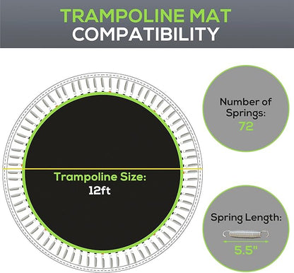 Soozier Trampoline Replacement Mat, Fits 12' Trampoline with 72 V Hooks, 5. 5" Springs, Trampoline Mat with 8 Rows of Stitching, Spring Pull Tool Spring, Frame not Included