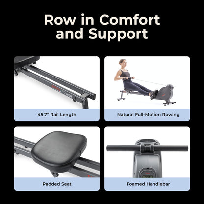 Sunny Health & Fitness Smart Magnetic Rower, Dual-Rail Home Rowing Machine