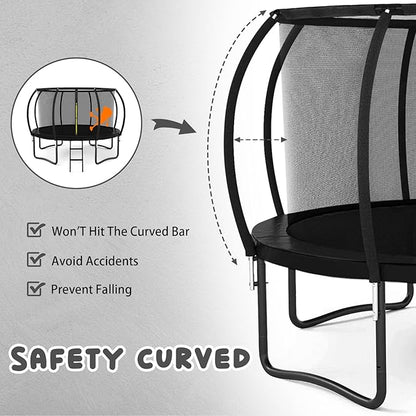 Trampoline 12FT 14FT 15FT 16FT for Kids/Adults - Outdoor Recreational with Enclosure Net Curved Poles and Ladder, Heavy Duty Anti-Rust Coating, ASTM Approval