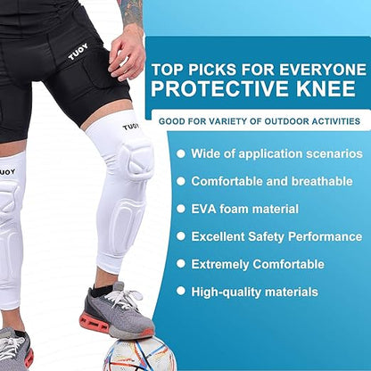 TUOY Knee Pad Shin Guard Pads, Protective Shin/Knee Pad Support Sleeve for Soccer, Football, Basketball, Wrestling, Volleyball (Pair)