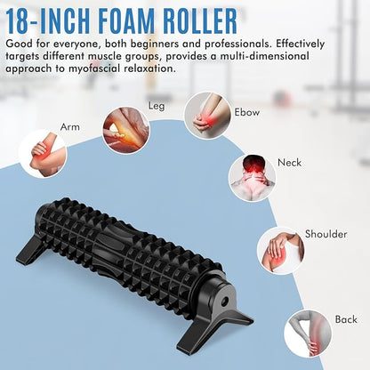 Trigger Point Foam Roller with Stand, 18 Inch Medium Density Foam Roller Long Yoga Roller Foam Exercise Roller for Physical Therapy, Muscles Deep Tissue, Pilates, Back Pain and Muscle Recovery (Black)