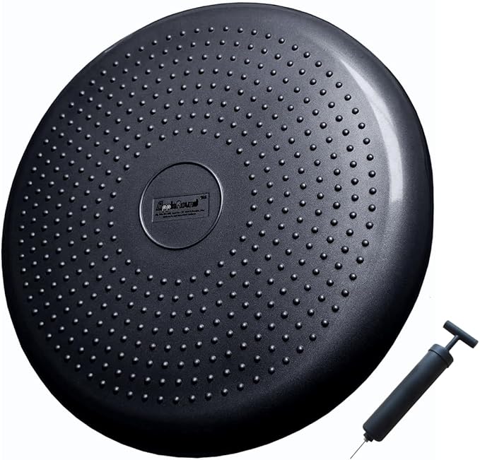 AppleRound Inflated Wobble Cushion with Hand Pump, Air Stability Board (Extra Thick), Core Balance Disc for Adults, Sensory Wiggle Seat for Kids, Flexible Seating for All Age, 13.5in / 34cm Diameter