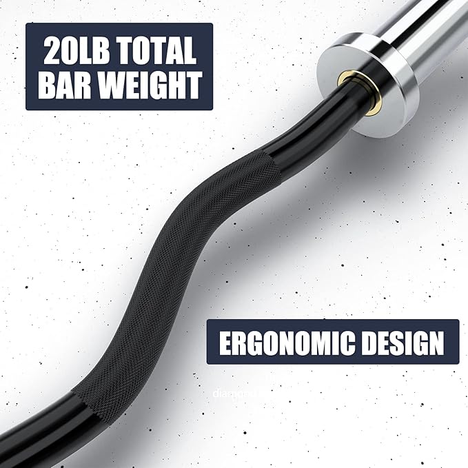 TECHNOAGE Olympic EZ Curl Bar, 47" Curl Bar(350/500LBS Capacity) 20LB, Solid Steel, Chrome Finish Barbell with Copper Sleeve and Bearing for 2-inch Plates, for Weight Lifting,Hip Thrusts,Squat,Biceps-Home Gym Weight Bar