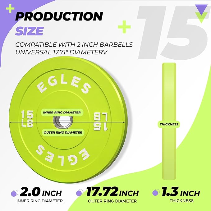 EGLES Vibrant Colorful Olympic Weight Plates, Rubber Barbell Plates, 2-inch Standard Virgin Rubber Bumper Plate 10 15 25 35 45LB for Home Gym Weightlifting, Strength Training, Fit Workouts