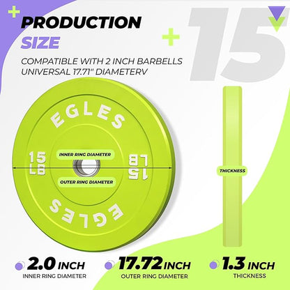 EGLES Vibrant Colorful Olympic Weight Plates, Rubber Barbell Plates, 2-inch Standard Virgin Rubber Bumper Plate 10 15 25 35 45LB for Home Gym Weightlifting, Strength Training, Fit Workouts