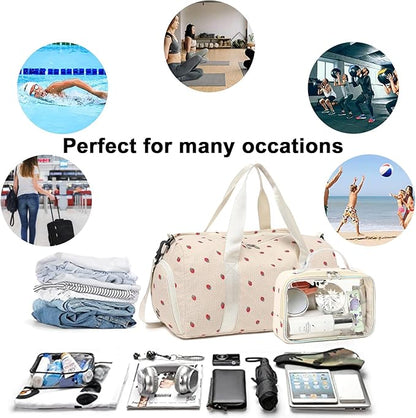 Duffle Bag for Gym Sports Women Girls Workout Travel Bag Weekender with Shoe Compartment and Wet Pocket