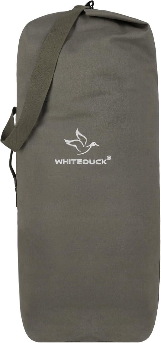 WHITEDUCK Top Load Canvas Folding Duffel Bag, Water Resistant Army Style Shoulder Bag for Men and