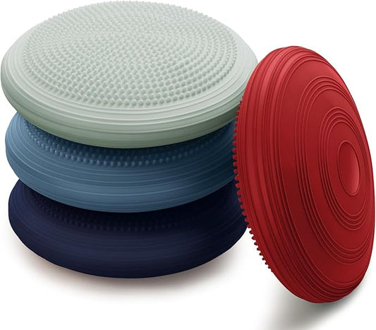 Libima 4 Pcs Wiggle Seat Inflated Wobble Cushion for Sensory Kid 13 Inches Balance Disc Flexible Seating for Classroom Sensory Pad for Chair Wiggle Cushion with Needle Pump