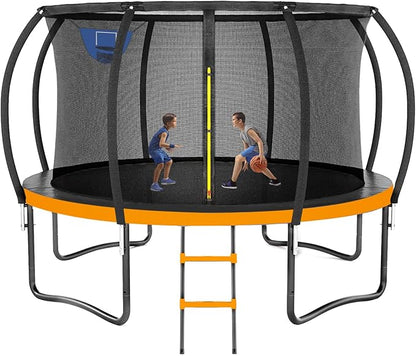 Trampoline 8FT 10FT 12FT 14FT 16FT, Outdoor Trampolines for Kids and Adults, Recreational Trampoline with Enclosure Net & Ladder, Round Trampoline ASTM Approved, 400/450LBS Weight Capacity